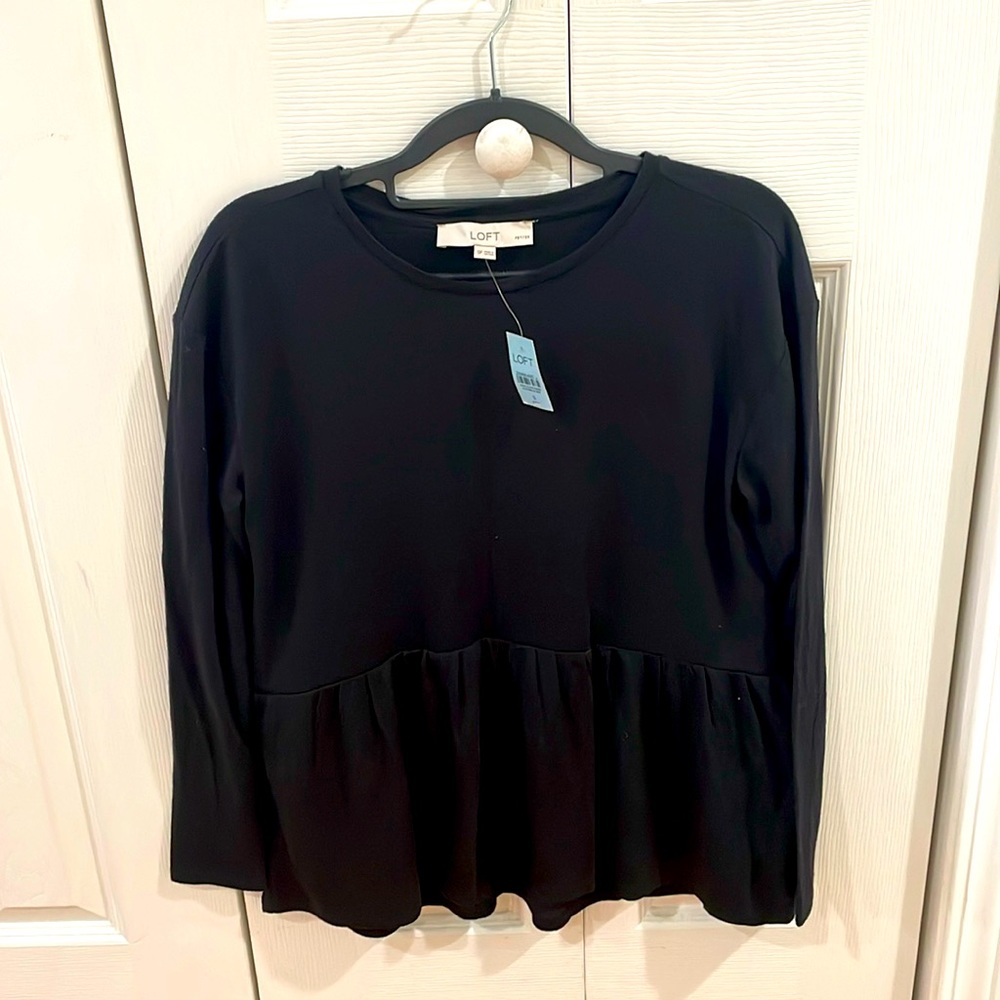 Loft black long sleeve peplum top